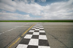 A race track and cloudy background.